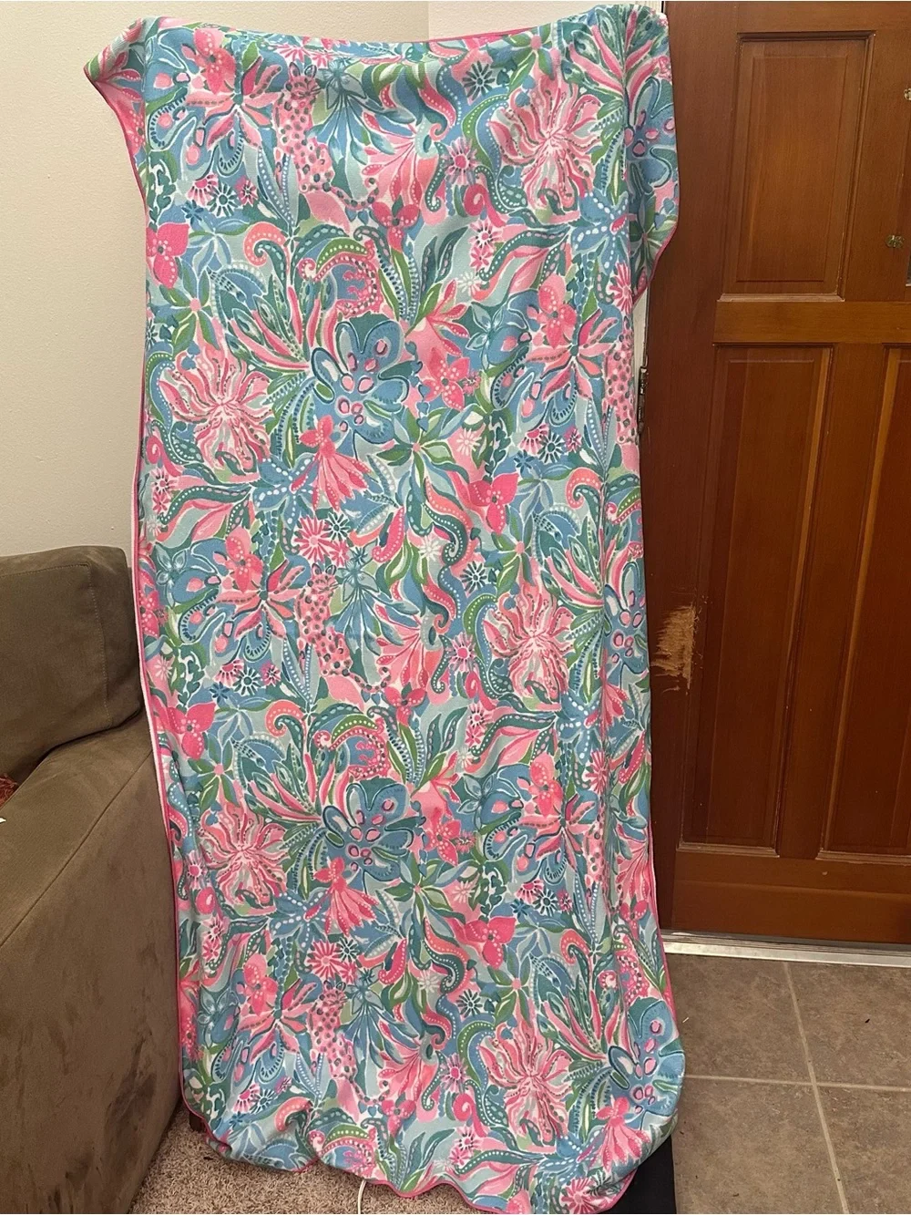 Lilly Pulitzer Pink, Teal & Green Floral Towel